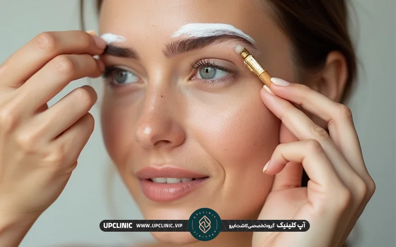 خانمی که روی ابرو های خود پماد زده است | پماد زدن بعد از کاشت ابرو
